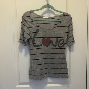 Gray Striped Love Print Women's Top